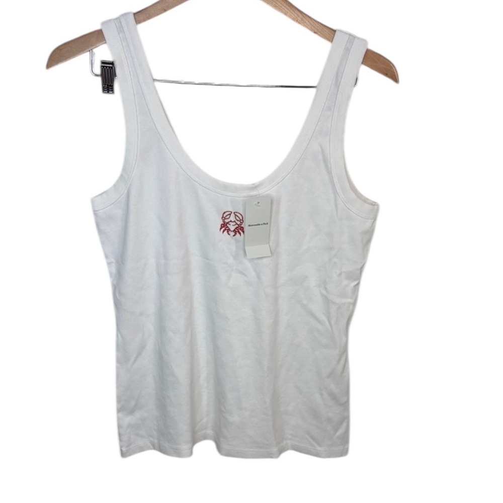 New Abercrombie & Fitch White Scoop Neck Crab Tank Top Women Size XL